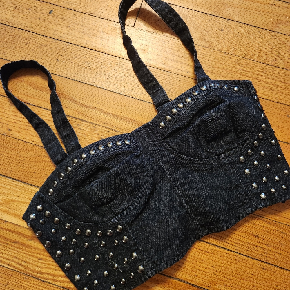 Forever 21 Black Denim Top with Silver Accents
